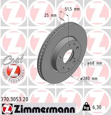 Tarcza hamulcowa ZIMMERMANN 370.3053.20 B45A33251A Zamów dziś